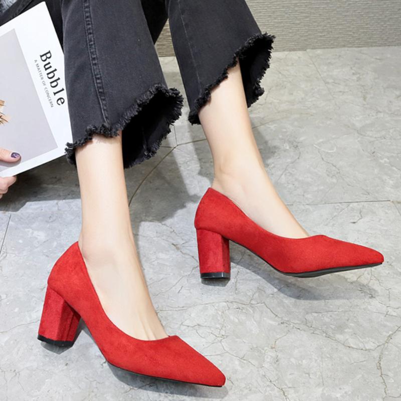 Fashion Suede High Heels Pumps Women Shoes 2024 Spring Autumn Shoes Women Fashion Shallow Pointed Pumps Square Heel Office Female Shoes