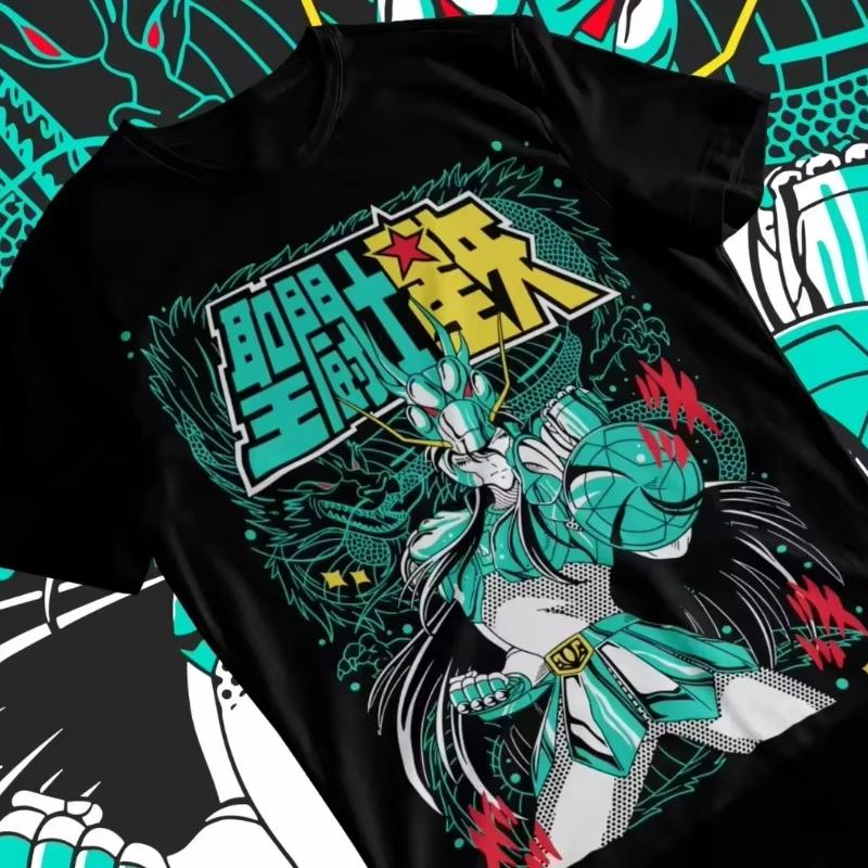 Летняя футболка Saint Seiya Дракон Ширю Рыцарь Двенадцати Зодиаков Аниме Мужская Мягкая футболка Очень большой размер Одежда Y2k Топ Мужской