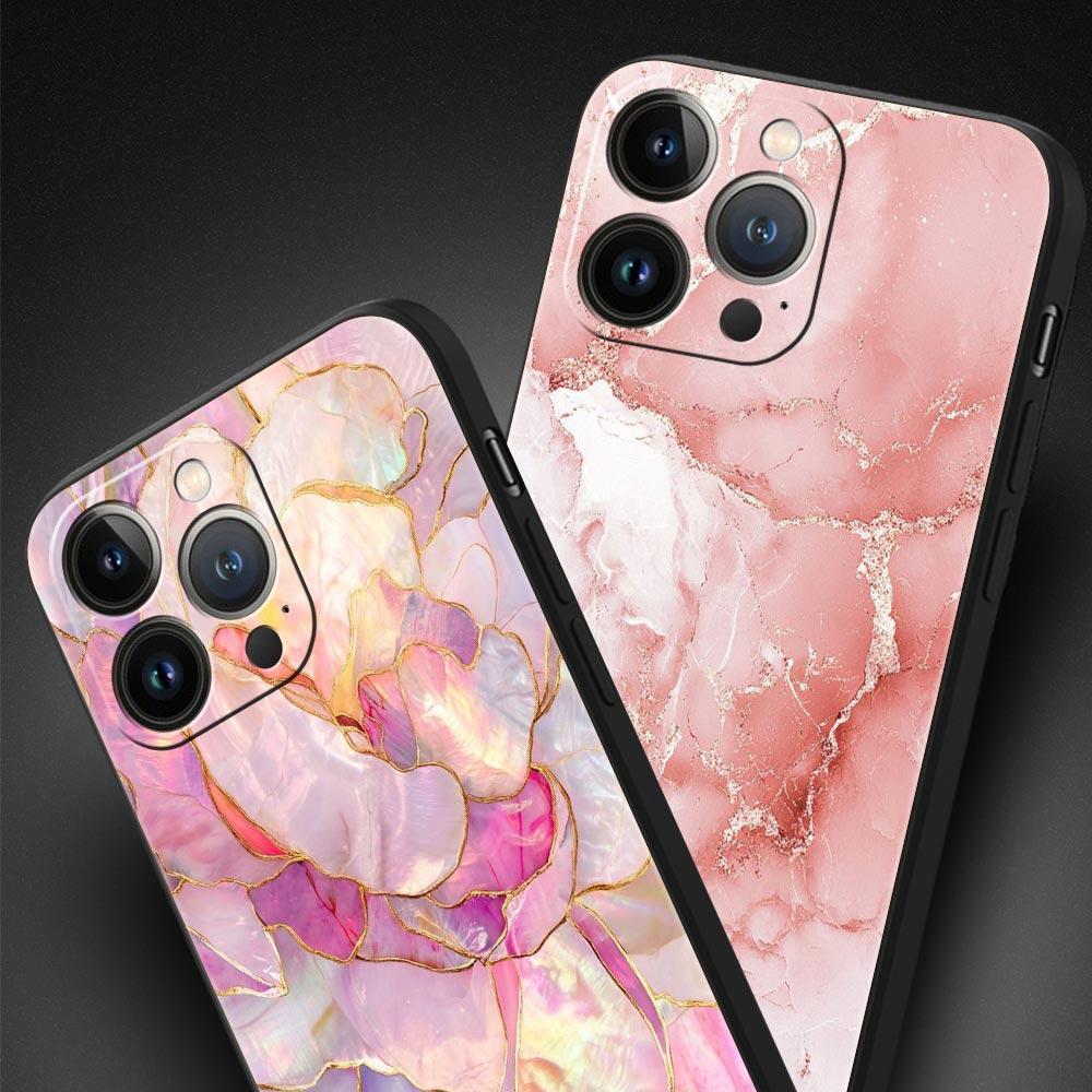 Модный Золотой Розовый Мраморный Чехол Для Телефона Для iPhone 17 16 15 Pro Max 11 12 13 14 7 8 Plus SE 2020 X XR XS Чехол Мягкий Черный