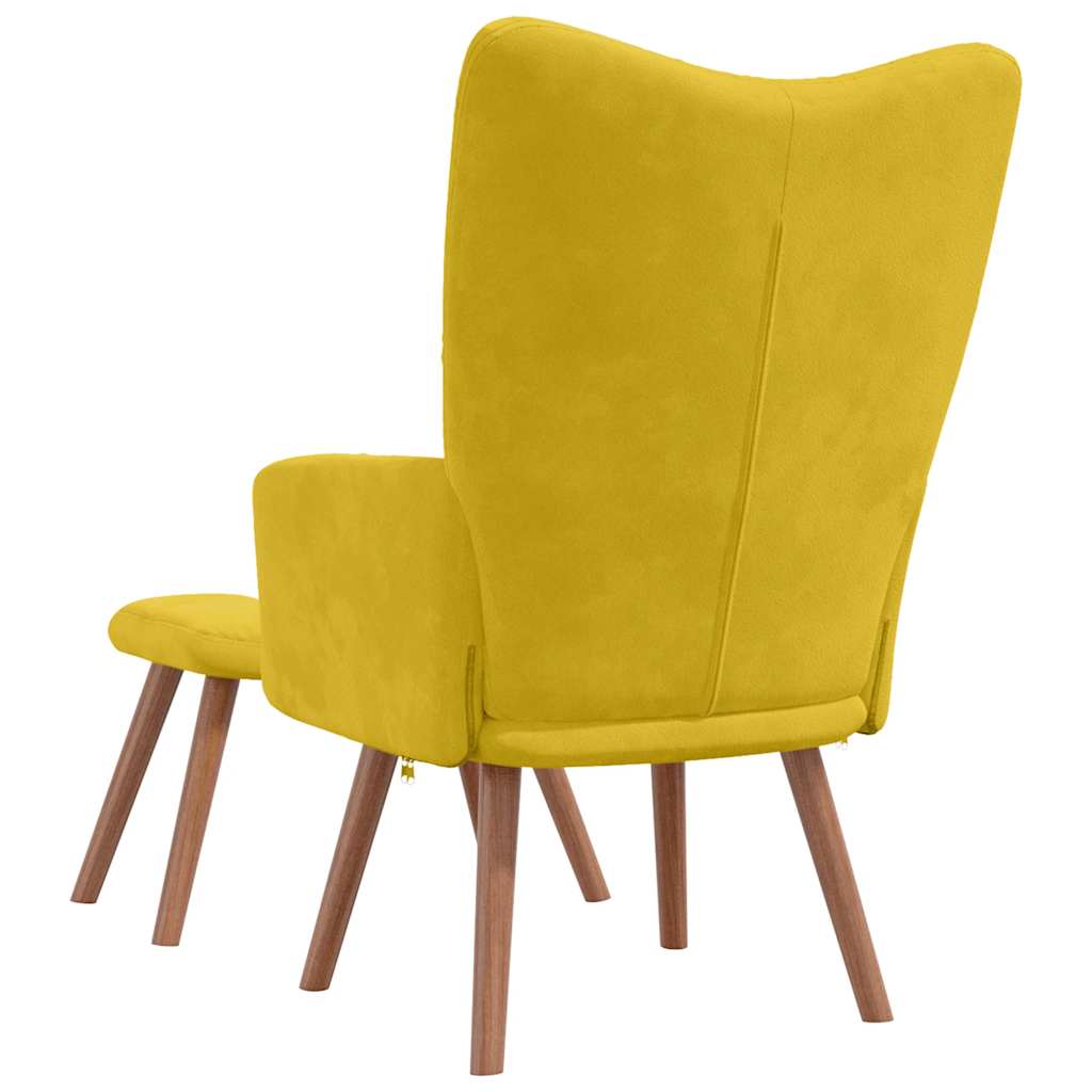 Yellow Mustard Velvet Relaxation Armchair with Footstool