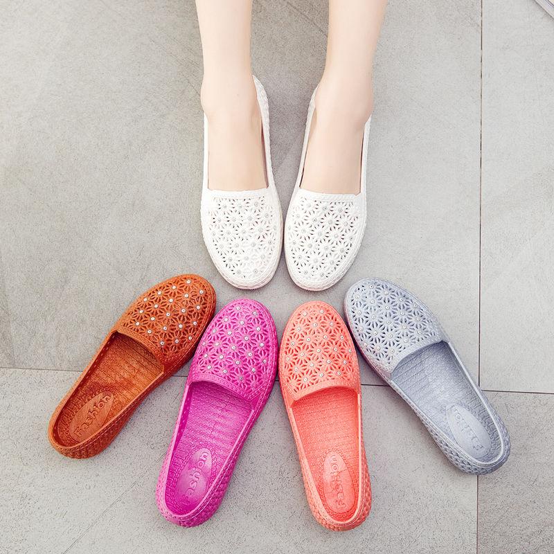 Fashion Summer Waterproof Hollow-out Breathable Low-Cut Sandals Nurse Shoes Women's Hole Shoes Mother Shoes Beach Shoes White Sandals