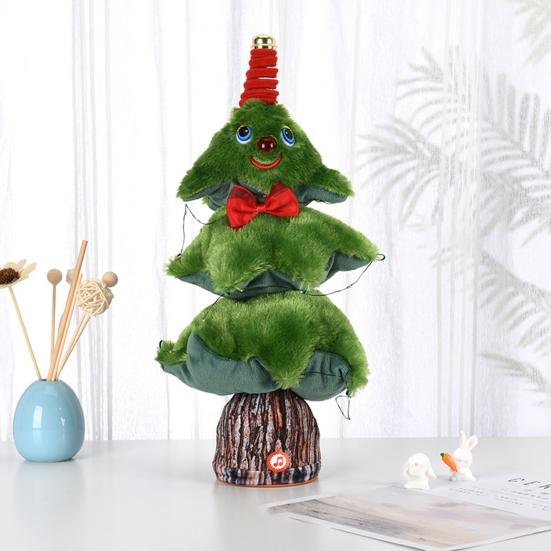 Электрическая новогодняя елочная игрушка с музыкальным светом, работающая от батареек, светодиодная, танцующая, поющая, мини-плюшевая зеленая елка, настольное украшение, украшение для вечеринки