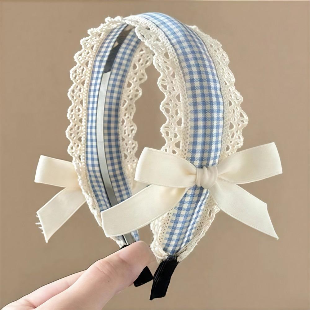 Non-slip Lace Bow Headband Elegant Hair Hoop Korean Fairy Headwear  For Women Girls Makeup