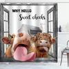 Забавная шторка для душа с хайлендской коровой, деревенский бык, винтажная ветряная мельница, западный кантри, фермерский дом, занавески для ванной, водонепроницаемый полиэстер