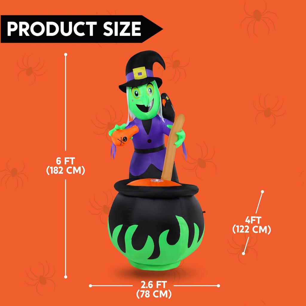 JOYFY 6 FT Halloween Witch Inflatables Outdoor Decorations Cauldron with Bubbling Potion and Light Inflatable Decorations