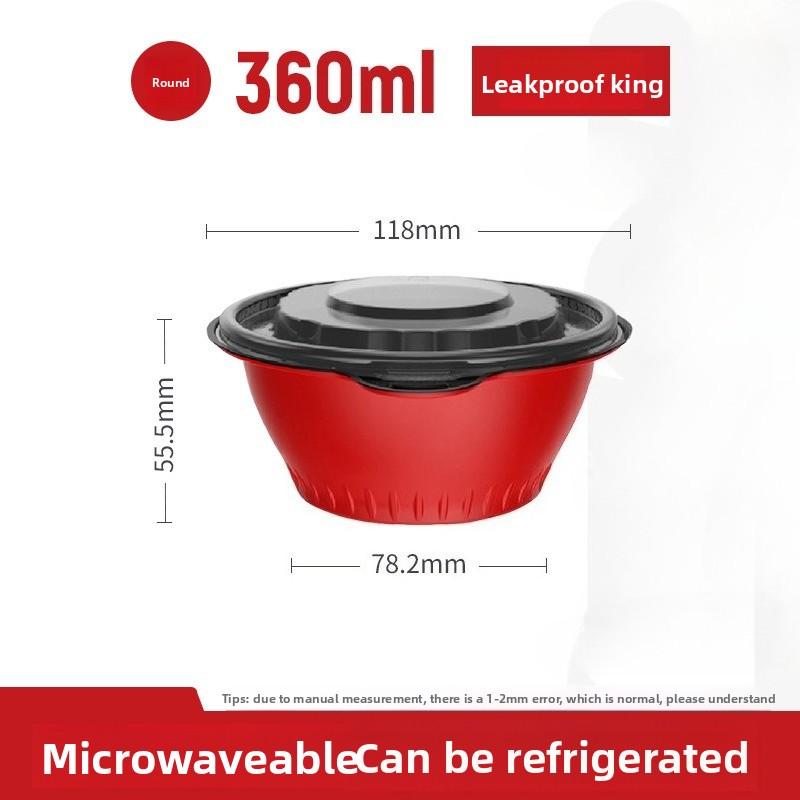 Disposable PP Bowl Red Seal Takeout Food Container with Lid Round Microwave Safe