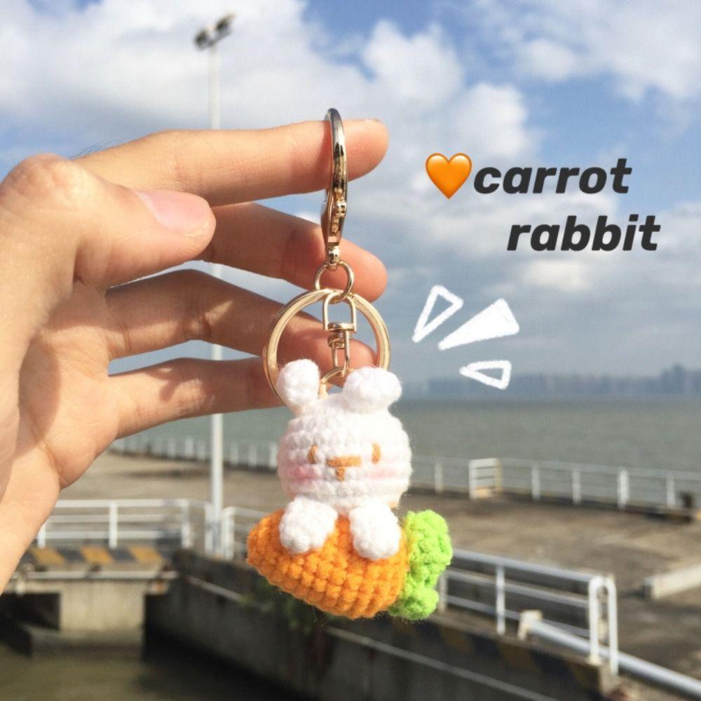 Cartoon Carrot Bunny Keyrings Knitting Rabbit Doll Pendant Crochet Keyrings Friends Gift