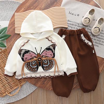 Весенний костюм для девочек Butterfly, универсальные толстовки и повседневные брюки