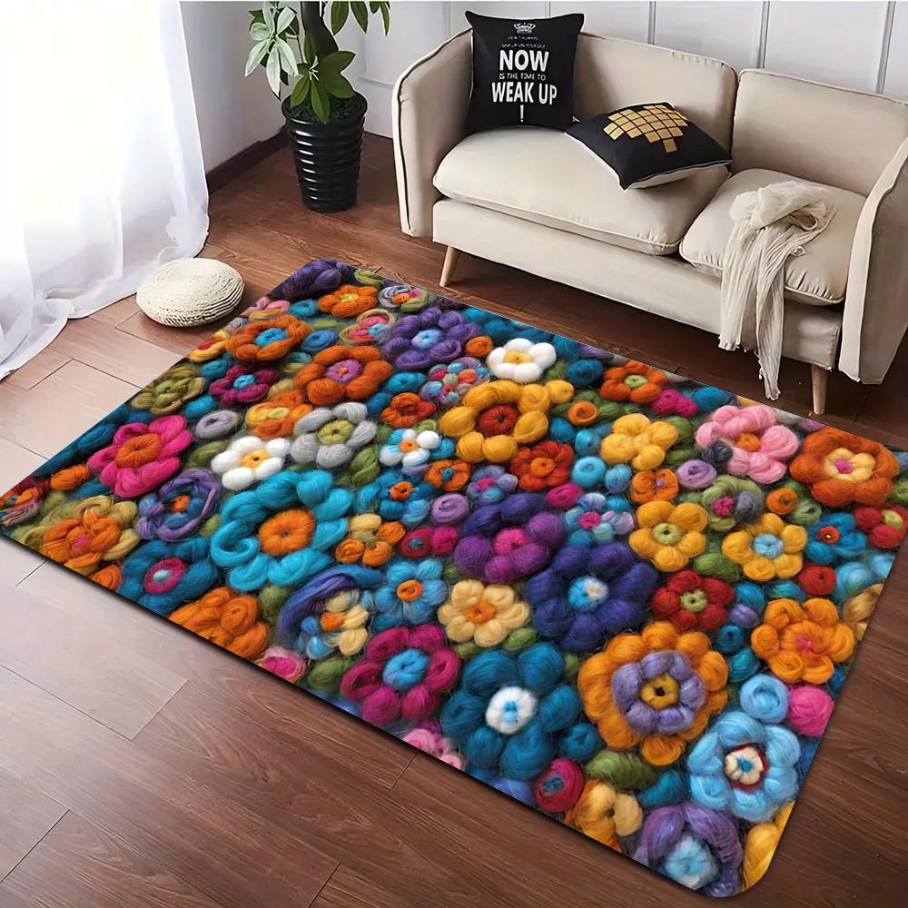 Colorful Felted Blossom Garden Rug Graphic Print Living Room Bedroom Floor Carpet  Room  Non Slip 2D Flat Decor