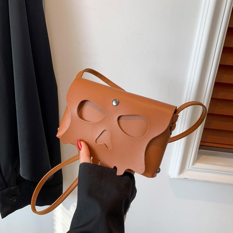 Halloween bag, niche, feminine diagonal cross small square bag, fashionable personality, skull mask, perforated shoulder bag