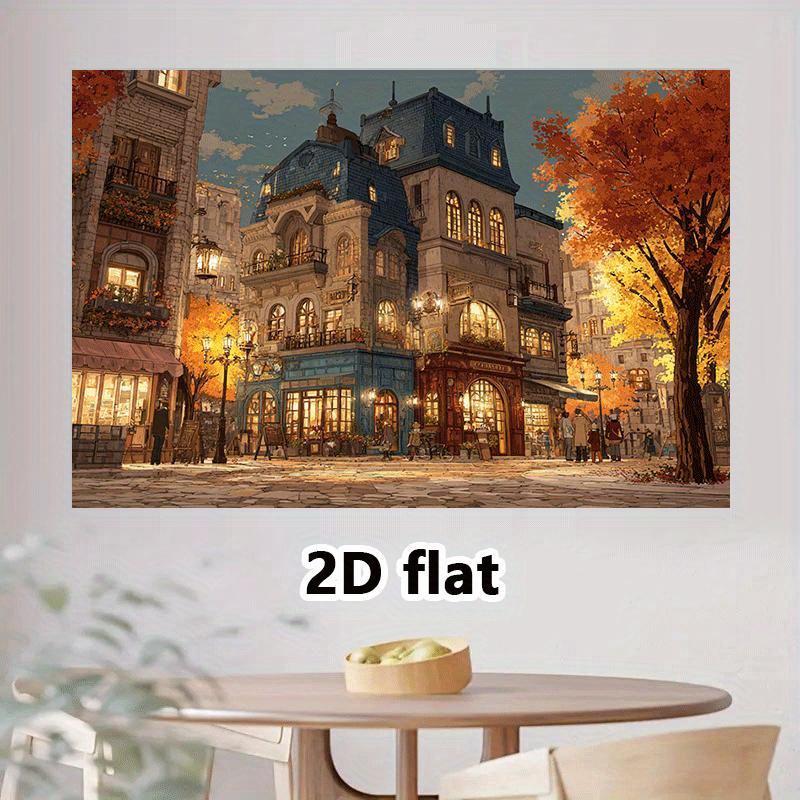 1 amazing cityscape 2D background - old buildings autumn trees and street lights multiple sizes suitable for photo studios