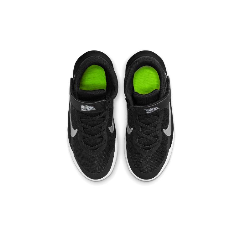 Nike Team Hustle D10 FlyEase GS Black Metallic Silver Kids Sneakers Volt White DD7303-004