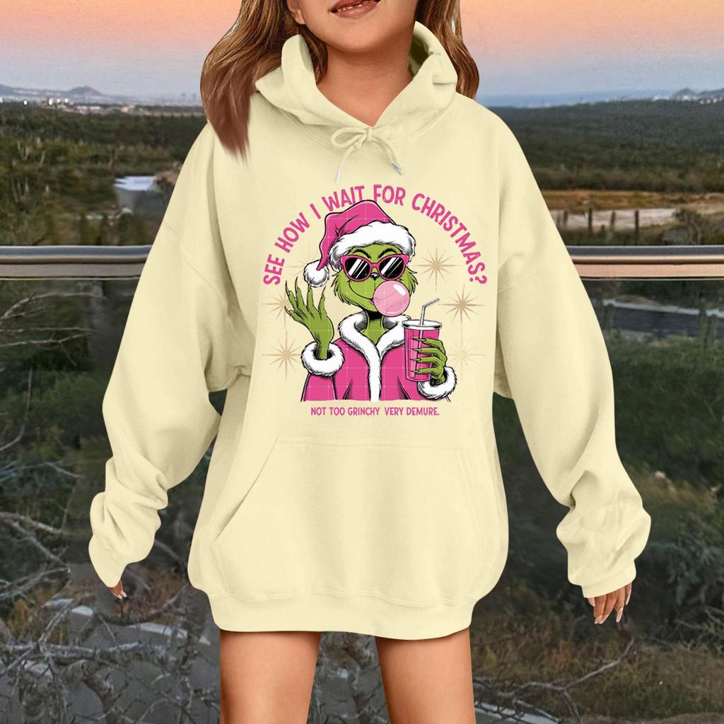 Children's Fashionable Casual Long-sleeved Loose Christmas Print Pullover Hooded Sweatshirt