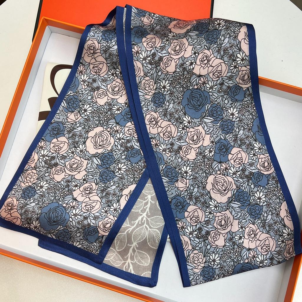 Шарф из 100% шелка тутового дерева, Длинный женский универсальный темперамент, Двусторонний завязанный как сумка, Ремень, Шарф, Шарф как у звезды того же стиля