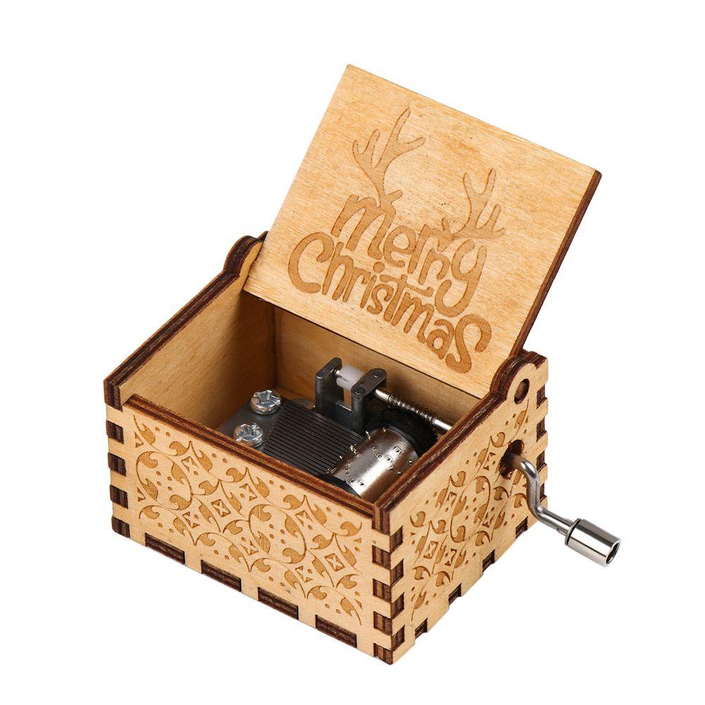 Gifts Wooden New Year Musical Boxes Music Box Merry Christmas Hand Crank