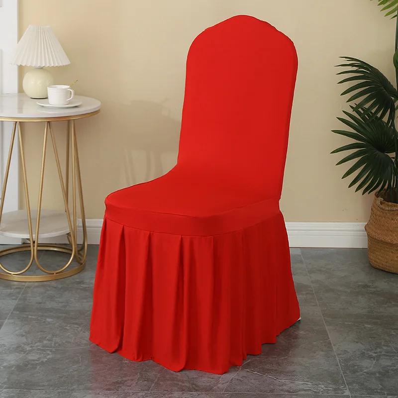 1-6pcs Thick High Elastic Stretch Chair Cover Wedding Spandex Pleated Skirt Chair Slipcovers For Birthday Party Banquet Decor