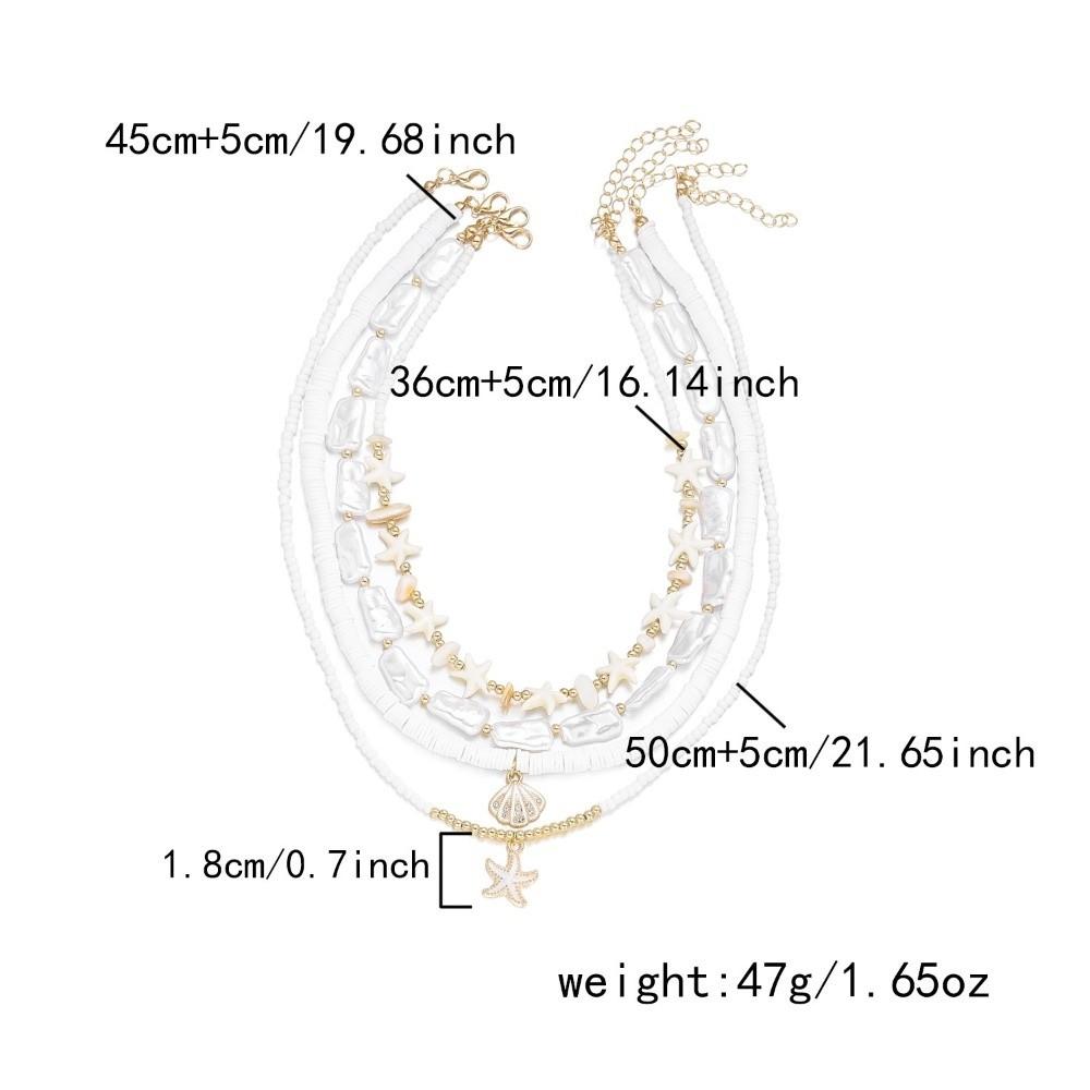 4Pcs/Set Vintage Boho Starfish Pendant Necklace Imitation Pearl Beads Clavicle Chain Multilayer Shell Choker Jewelry