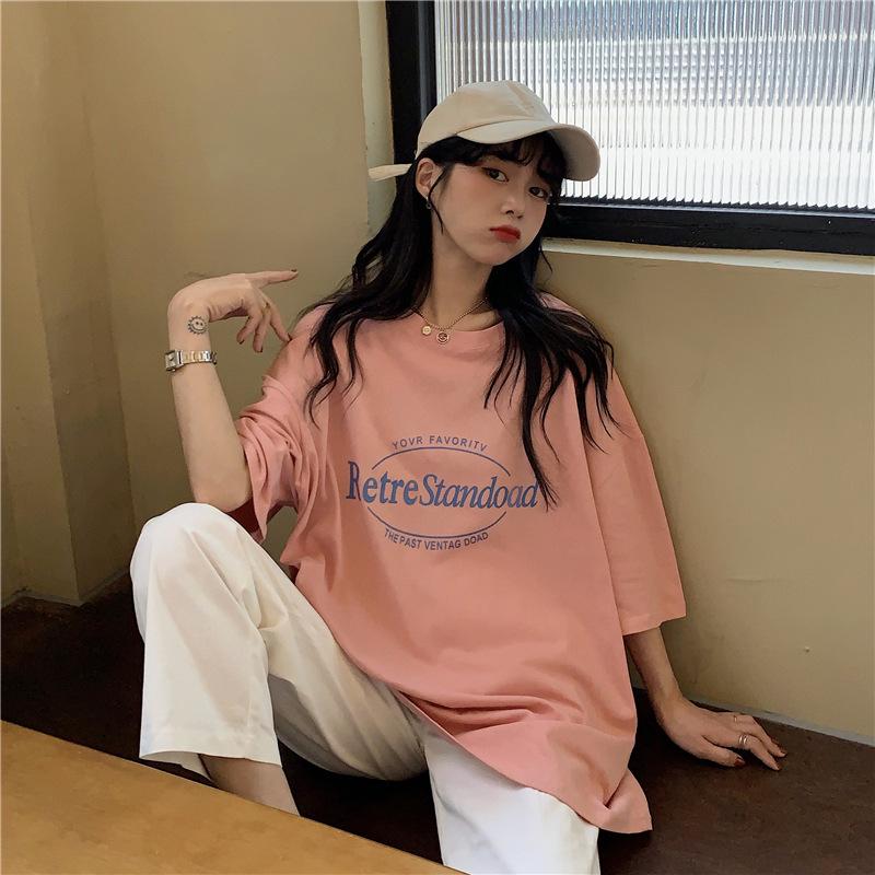 Лето 2024 Корейский Ретро Средней Длины Свободный Большого Размера Модная Женская Футболка с Коротким Рукавом