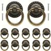 12 Pcs Vintage Bronze Drawer Ring Pulls Vintage Decorative Handles Single Hole Knob Pulls with Screws for Furniture Cabinets Dressers Wardrobes