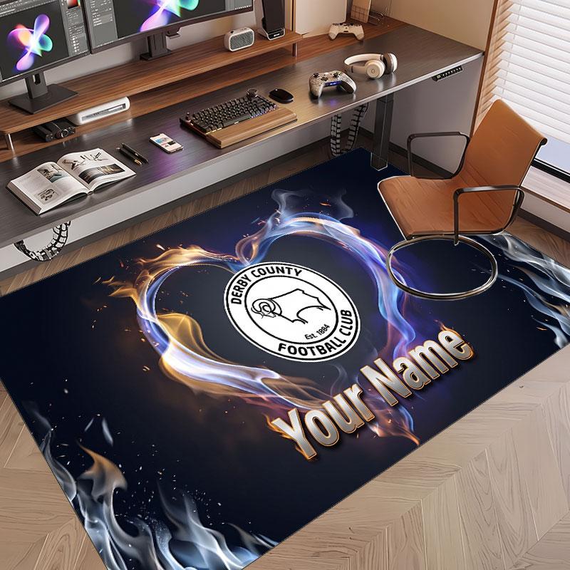 Custom Rug Derby County Pattern Print Name Text Soft Non‑Slip Floor Carpet for Home Indoor Decoration