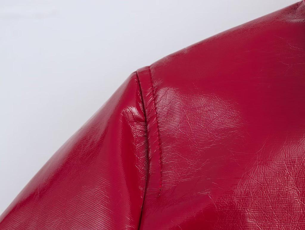 2025 Весенняя женская красная глянцевая кожаная куртка с лацканами – Европейский и американский стиль