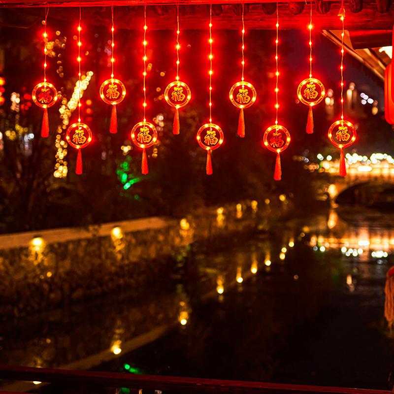 New Led Chinese Festival New Year Red Lantern Decoration String Light Spring Festival Curtain Light IP54 Rated Christmas Lights
