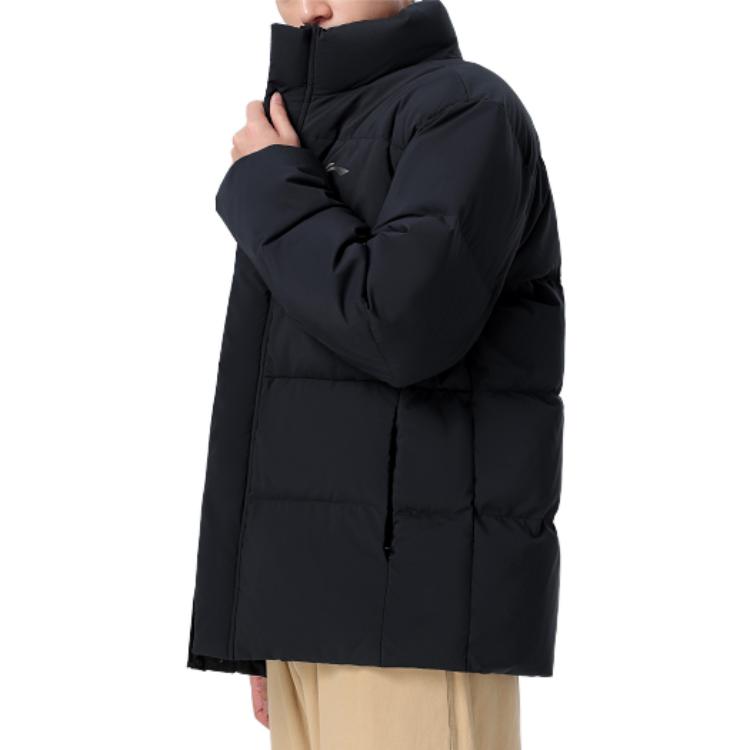 Пуховик Li Ning Hot Pot, однотонный, с воротником-стойкой, водонепроницаемый, короткий, мужская куртка, черный цвет, AYMT105-3