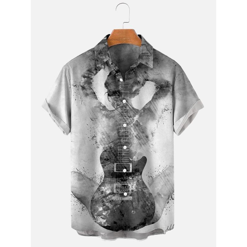 Летние гавайские рубашки для мужчин 3D винтажный музыкальный рокер гитара принт пляжная рубашка короткий рукав футболки топы Harajuku Ropa Hombre M-3XL