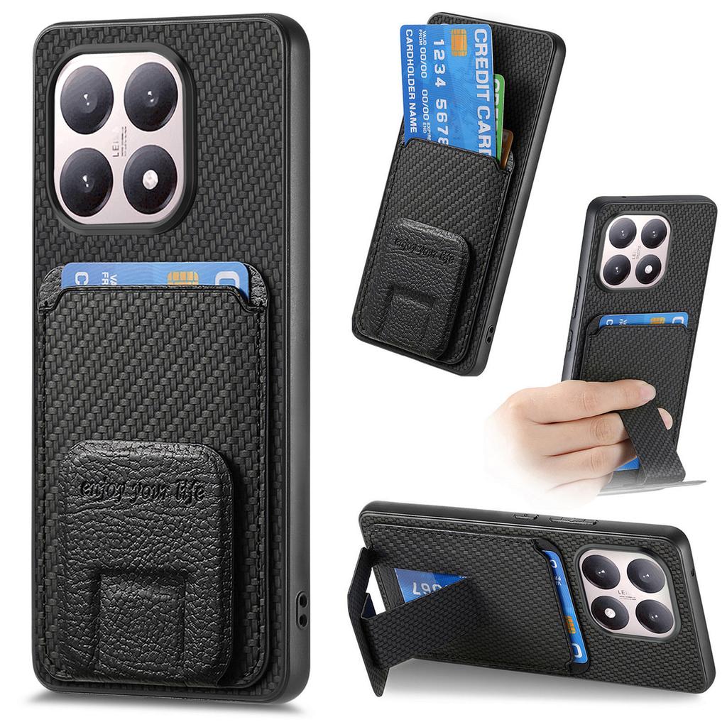 For Xiaomi 15T Case Card Holder Carbon Fiber Texture Leather Coated TPU Phone Cover