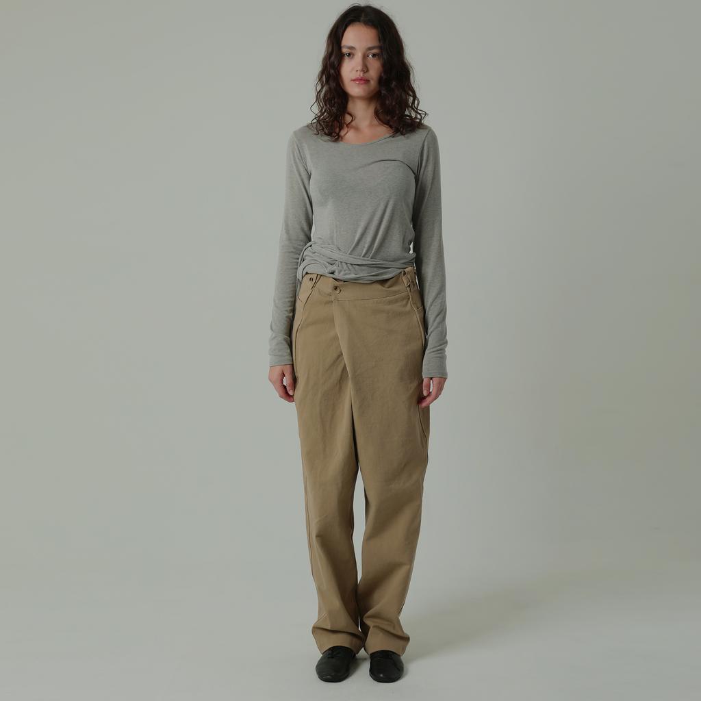 NAYRO Wrap Tab Twill Pants Beige