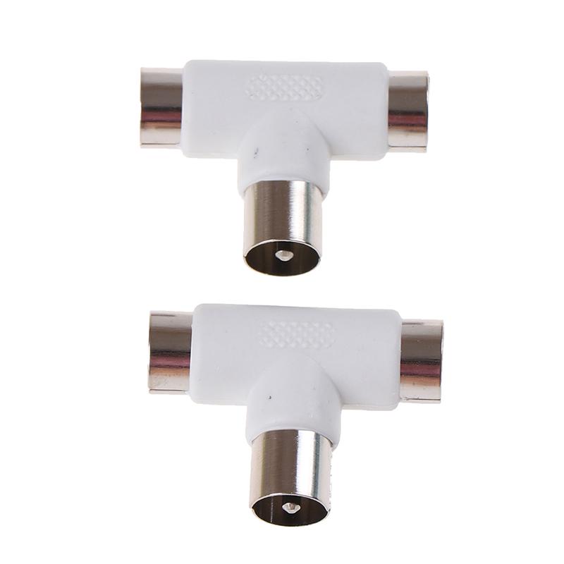 2Pc 2 Way Tv T Splitter Aerial Coaxial Cable Male To 2 Female Connectors Adapter