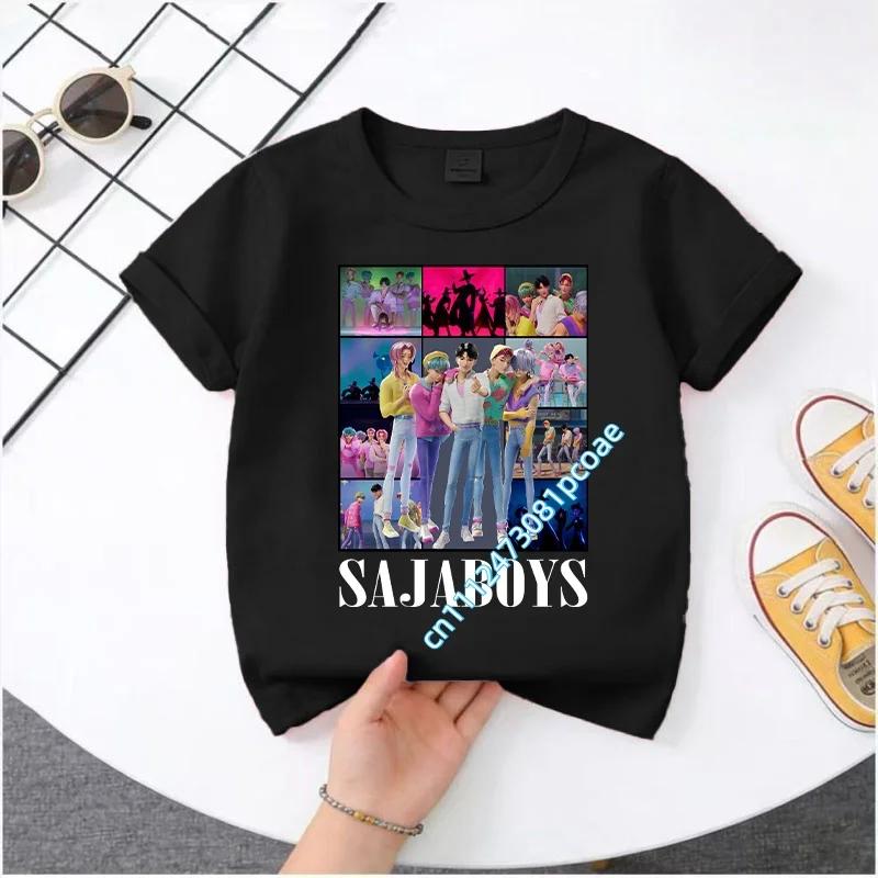 2026 New K-POP Saja Boys Print Short-Sleeved Spring Summer Clothing for Boys and Girls Cute Polyester T-shirt for Boys and Girls