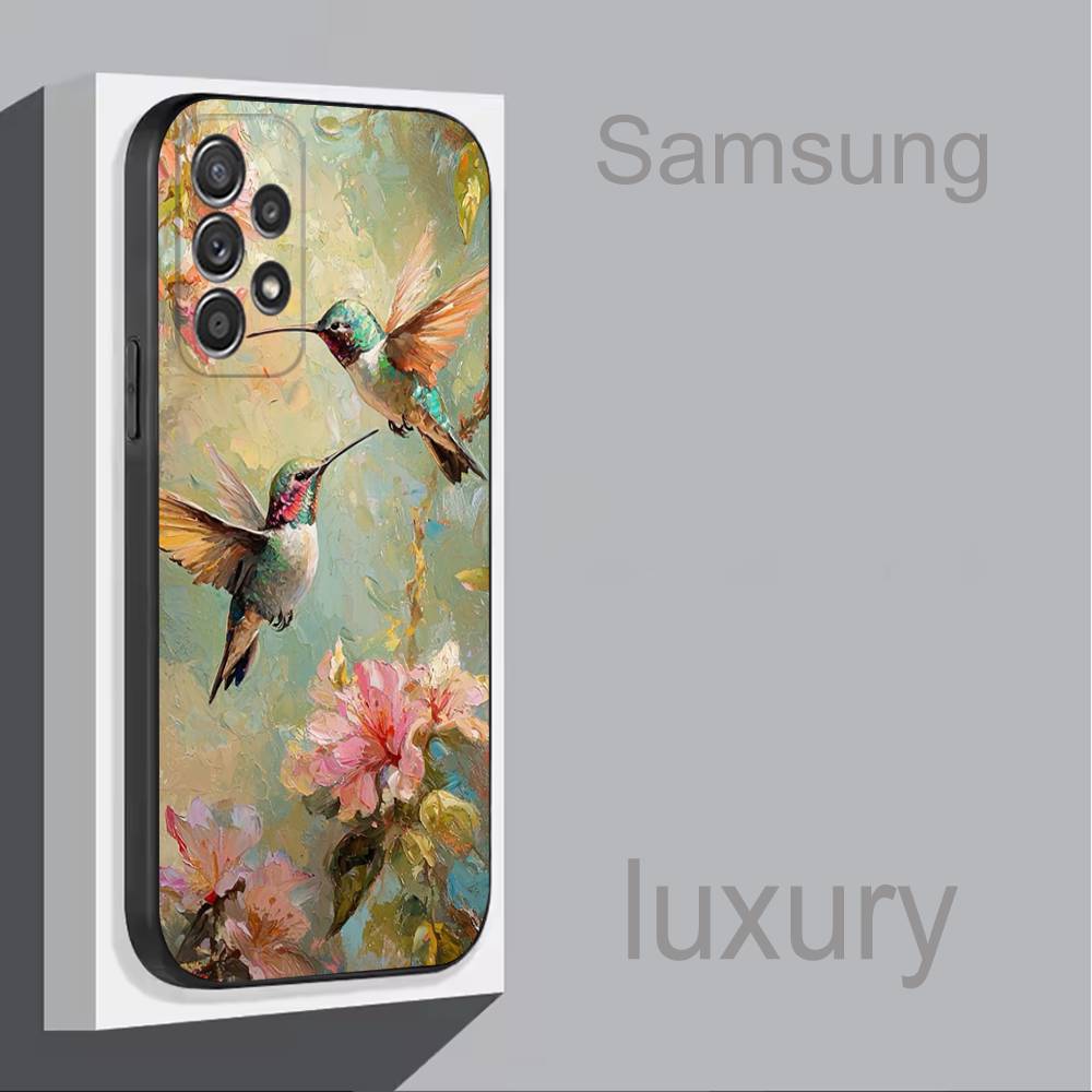 Птица Колибри Цветная Для Samsung S 25,24,23,22,30,21,10,9,Ultra,Plus,Lite,FE,4,5G Черный Мягкий Чехол Чехол для Телефона