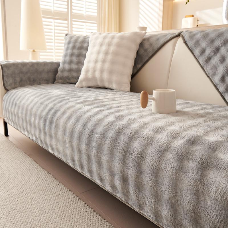 Утолщенный плюшевый чехол для дивана, универсальный однотонный чехол для полотенца для дивана, нескользящие чехлы для дивана, полотенце для дивана для гостиной