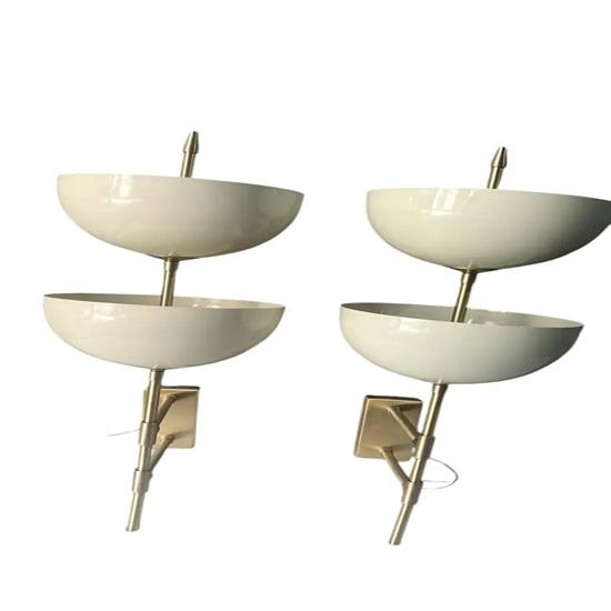 Pair of Reverse-Dome Trophy Sconces White Brass Wall Lights Modern Lighting for Home Décor Bathroom ,Vanity, Kitchen