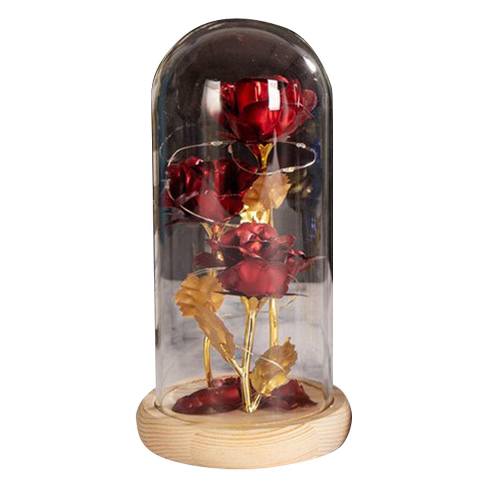 Colored Roses Ornaments 3 Flowers Glass-covered Gold-leaf Artifical Roses Luminous Led Night Light Creative Valentine Day Gifts