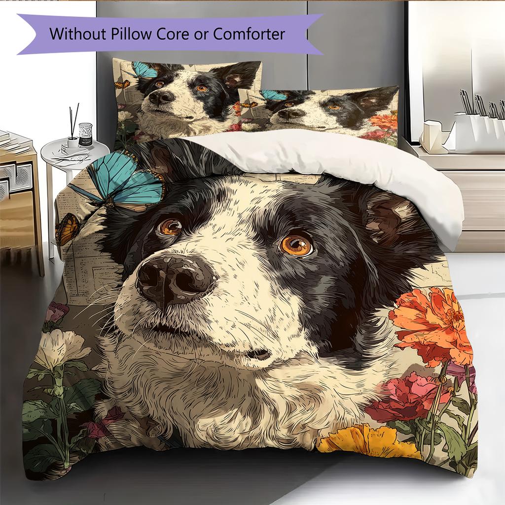 Border Collie Pattern Bedding Home Decoration Birthday Gift (1 * duvet cover + 2 * pillowcase, without core)