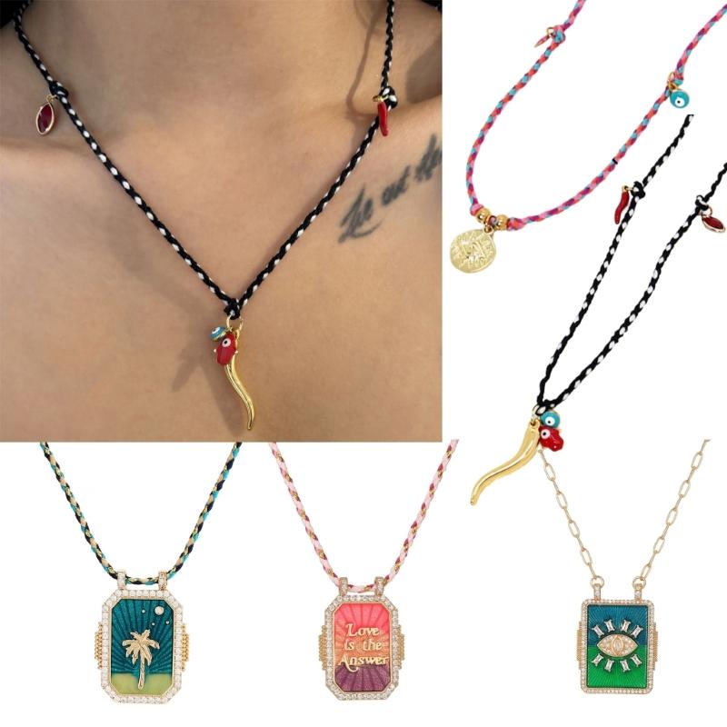 Уникальное ожерелье из хлопкового шнура с подвеской-шармом «Перец, глаз дьявола». Элегантная цепочка до ключиц для модных женщин.