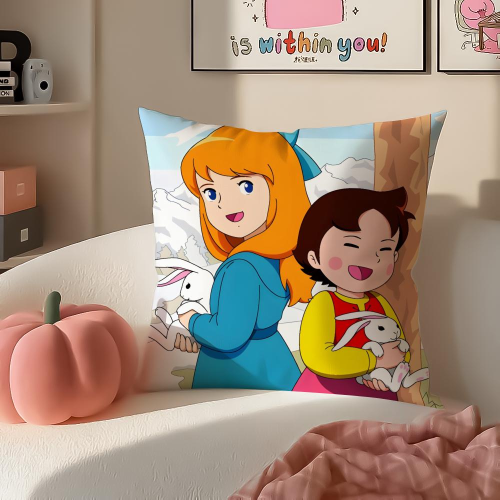 Cartoon HHeidi Girl of the Alps Cushion Cover Pillowcase Short Plush Invisible zipper Room Sofa Cushion Cover