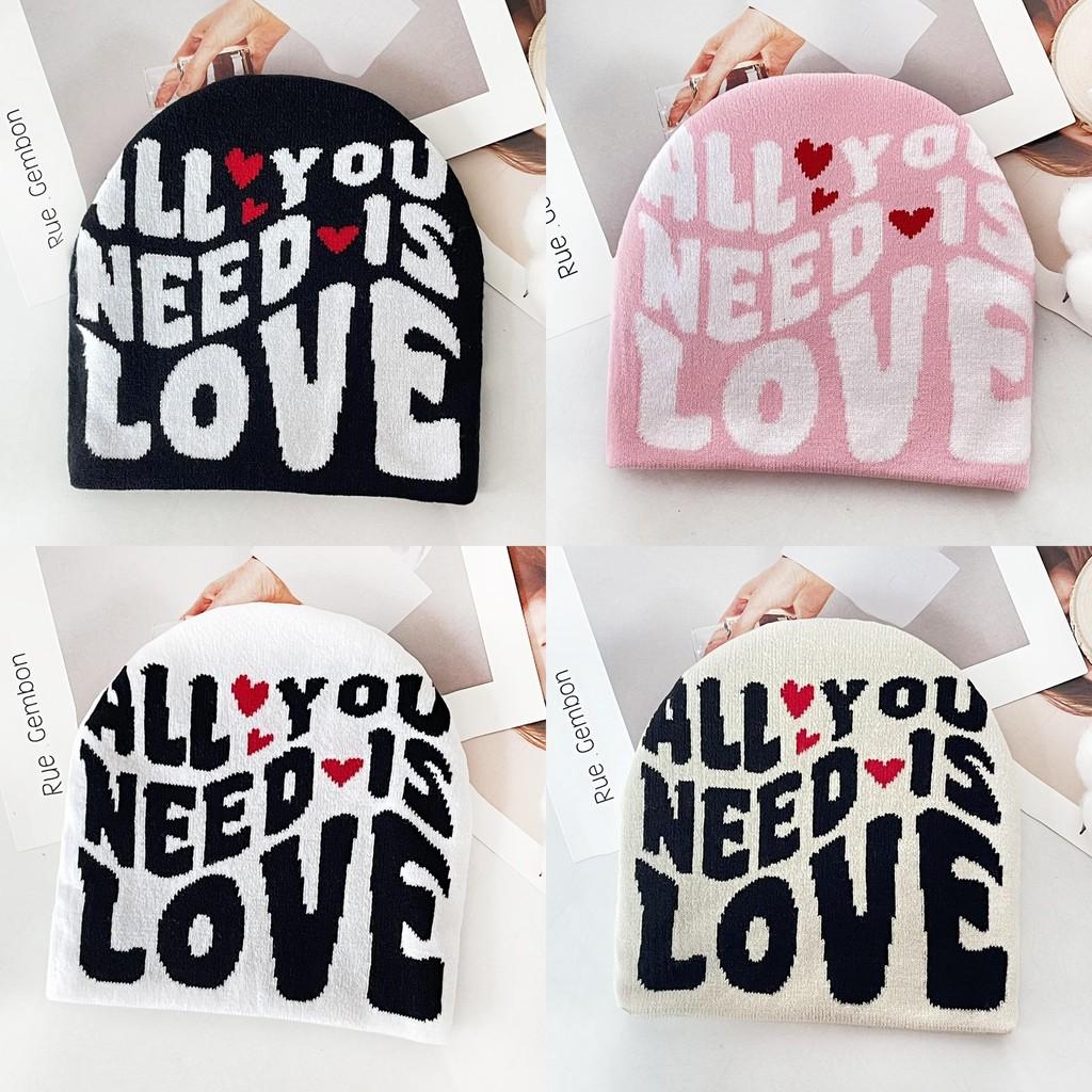 Blocked Simple Color Letter And Heart Pattern Women Casual Warm Hat Knitted