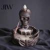 Creative Smoke Waterfall Skeleton Incense Burner, Backflow Cone Holder, Gothic Skull Artistic Diffuser Stick Holder for Halloween Home Decor,