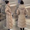 Hooded long waist cotton-padded jacket for women's thickened warm and thin jacket, winter new knee-sized cotton-padded jacket