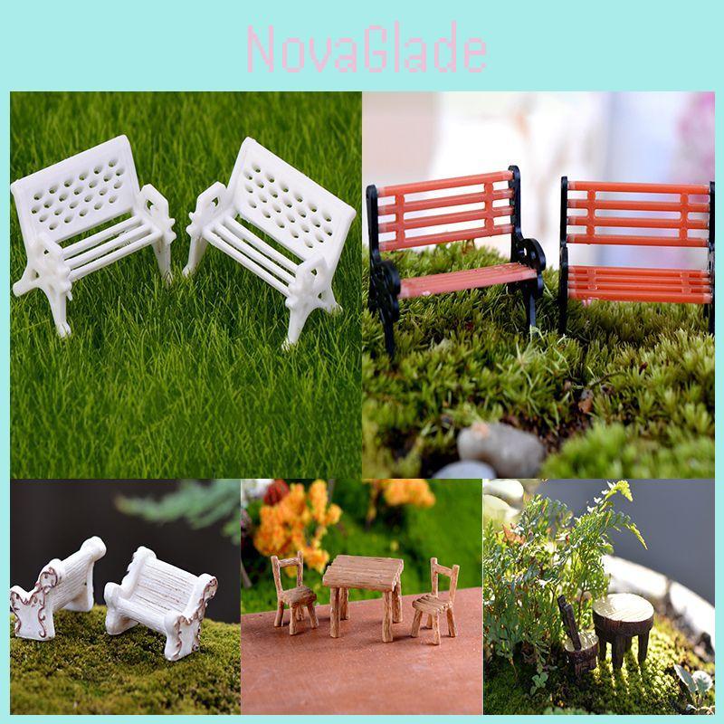 Fine Workmanship Miniature Micro Landscape Furniture White Bench And Resin Table
