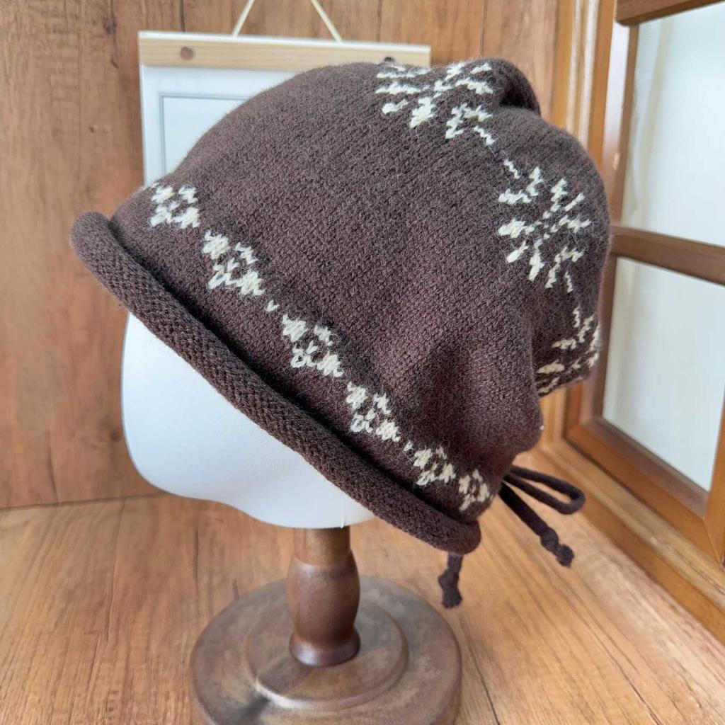 Fair Island Knitted Wool Hat Women's Autumn and Winter Drawstring Stacking Hat Versatile Face Small Cold Hat Baotou Hat