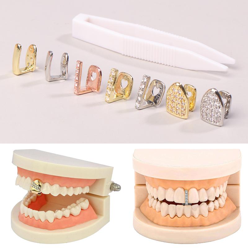 Хип-хоп одиночные верхние нижние зубные гриллзы модные кубические циркониевые зубные колпачки для женщин и мужчин украшения зубов ювелирные изделия