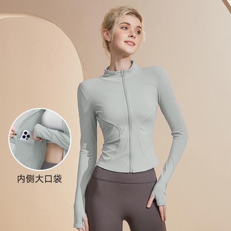 Sunscreen clothes Pilates stand-up neck zipper gym clothes jacket spring yoga clothes tight t-shirt sports long-sleeved running