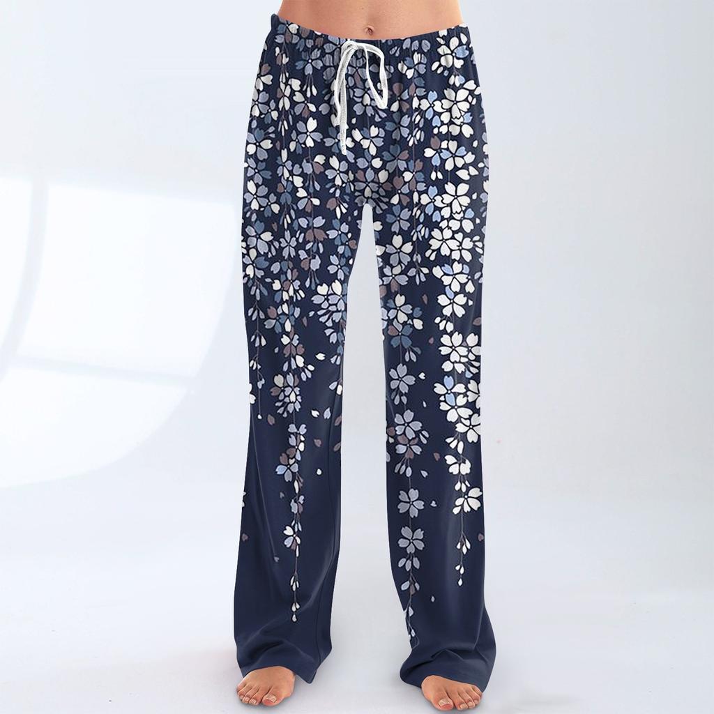 Womens Pajama Pants Sleepwear Casual Drawstring Elastic Waist Pants Comfy Straight Yoga Loose Trousers