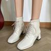 Comfortable Women's Boots Square Toe Mid-calf Boots for Women British Style Thick Front Lace-up Women's Boots