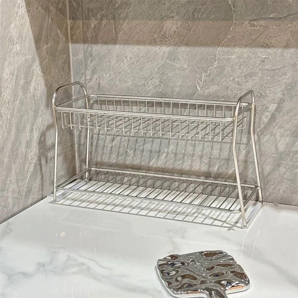 Space Saving Hollow Drain Basket Stainless Steel Kitchen Rack New Storage Shelf Kitchen