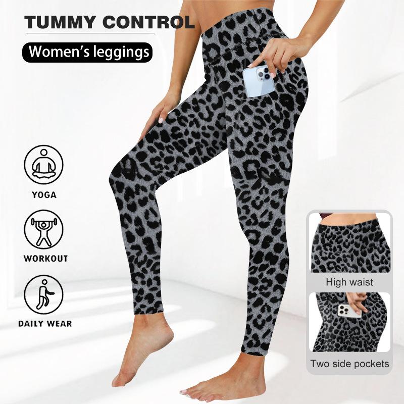 Sports Yoga Long Pants Fashionable Slim-fit Pocket Leopard-print Fitness Leggings High-waisted Butt-lifting Leggings